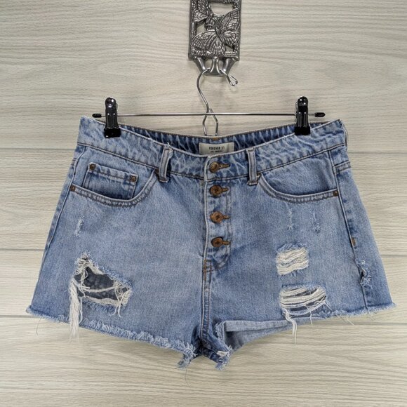F21 High Rise Button Front Jean Shorts - Picture 1 of 6